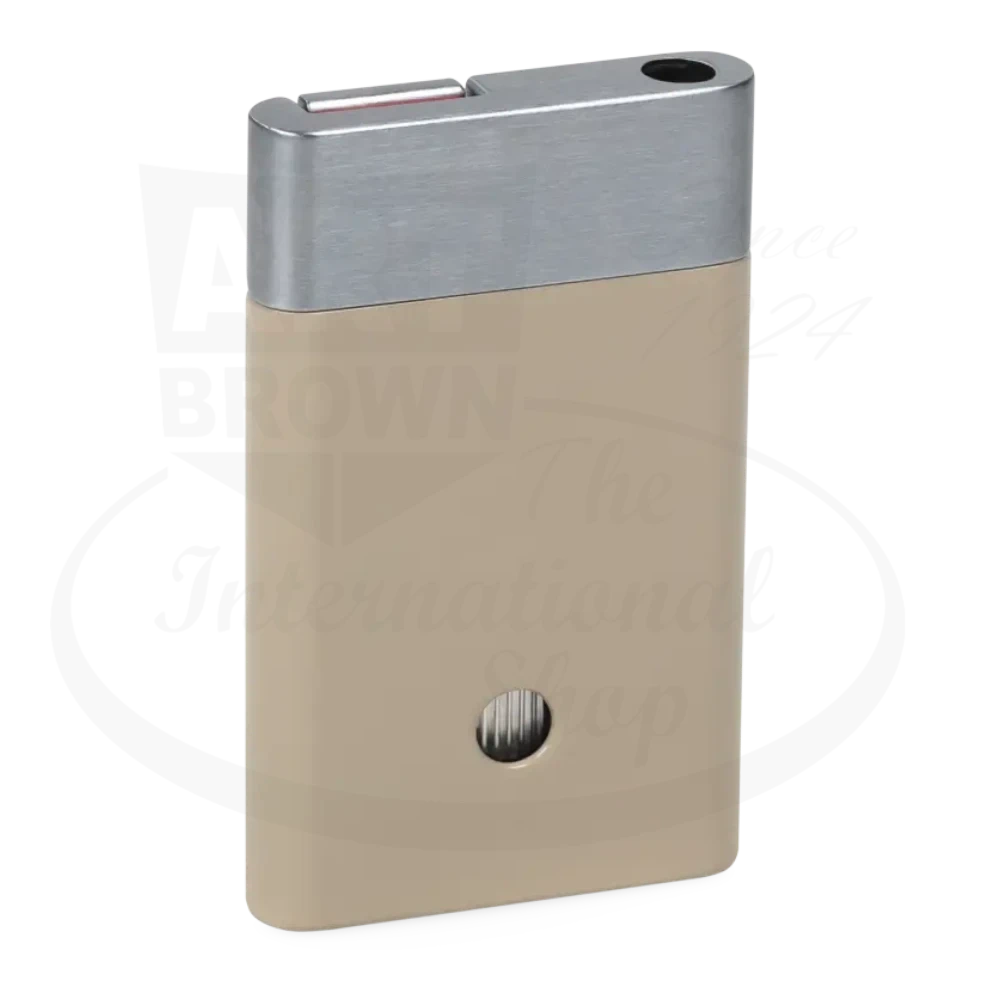 Zino ZS Jet Flame Lighter Tan metal and plastic body with gas level window, compact 2.28x1.37x0.33 in design