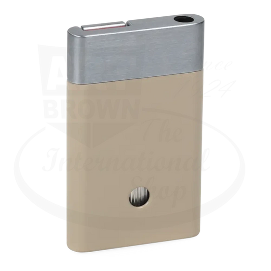 Zino ZS Jet Flame Lighter Tan metal and plastic body with gas level window, compact 2.28x1.37x0.33 in design