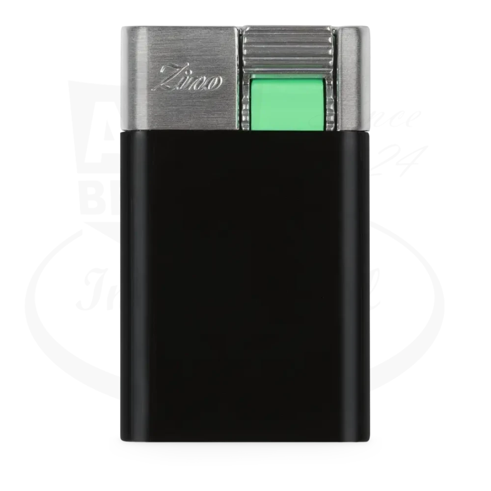Zino ZM Jet Flame Lighter Black & Mint stainless steel and plastic body, compact 2.55 in height, sleek design.