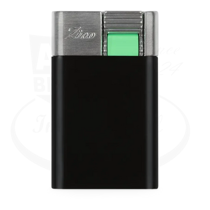Zino ZM Jet Flame Lighter Black & Mint stainless steel and plastic body, compact 2.55 in height, sleek design.
