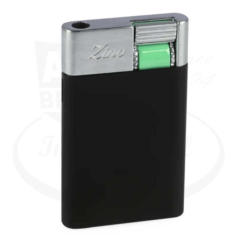 Zino ZM Jet Flame Lighter Black & Mint metal top with black body and mint green ignition wheel compact design