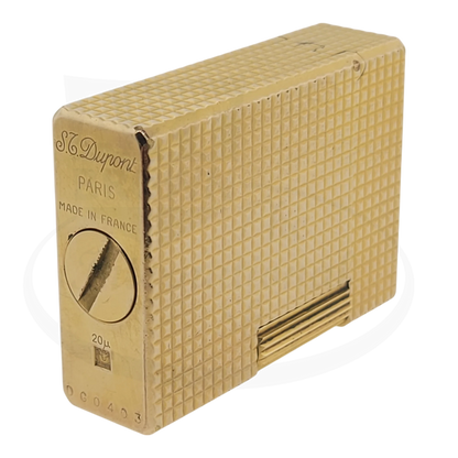 Preowned Vintage S.T. Dupont Ligne 1 Small BS Gold Diamondhead 012110-D2 gold plated lighter with textured finish