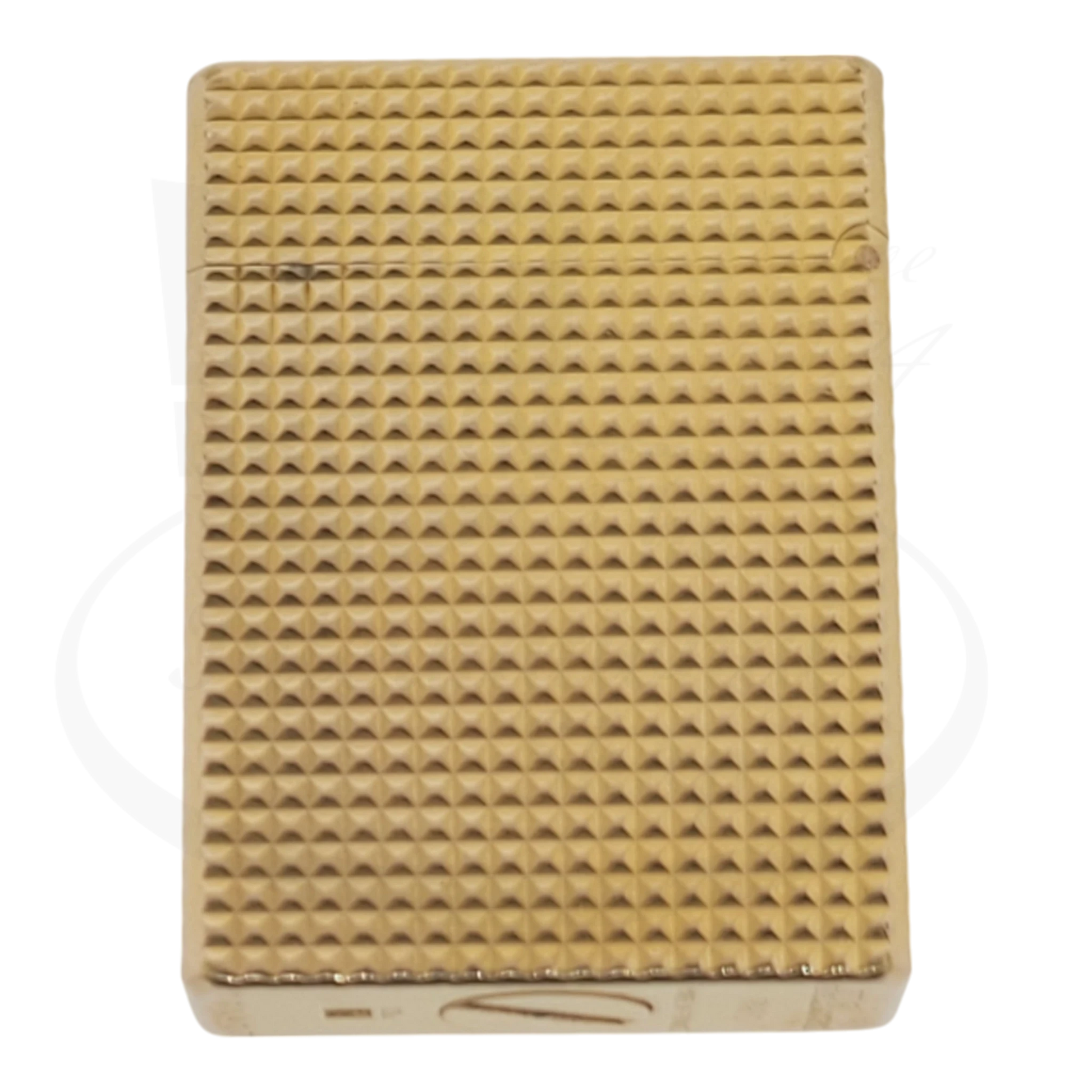 S.T. Dupont Ligne 1 Small BS 012110-D2 gold plated lighter with textured diamondhead design, compact vintage metal body.