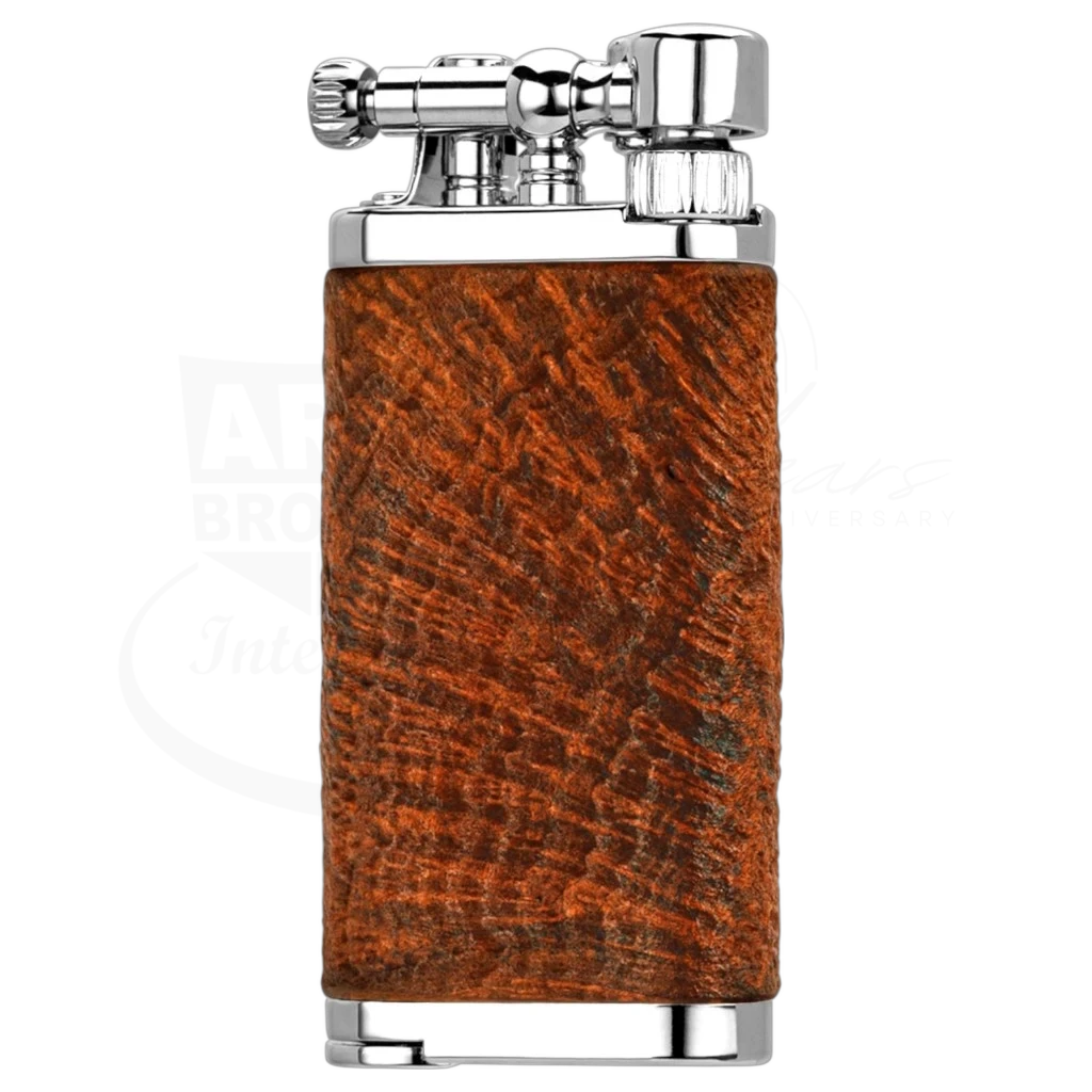 IM Corona Old Boy 64 briarwood pipe lighter with brown wood body and polished chrome top