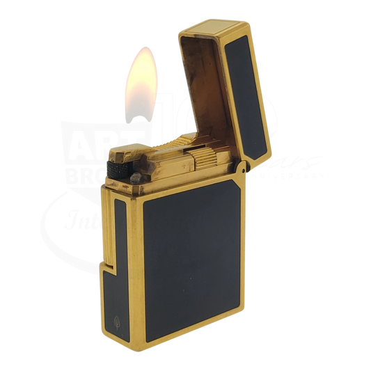 Preowned Vintage S.T. Dupont Ligne 1 BR Black Lacquer & Gold Lighter, 013575