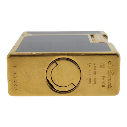 Preowned Vintage S.T. Dupont Ligne 1 BR Black Lacquer & Gold Lighter, 013575