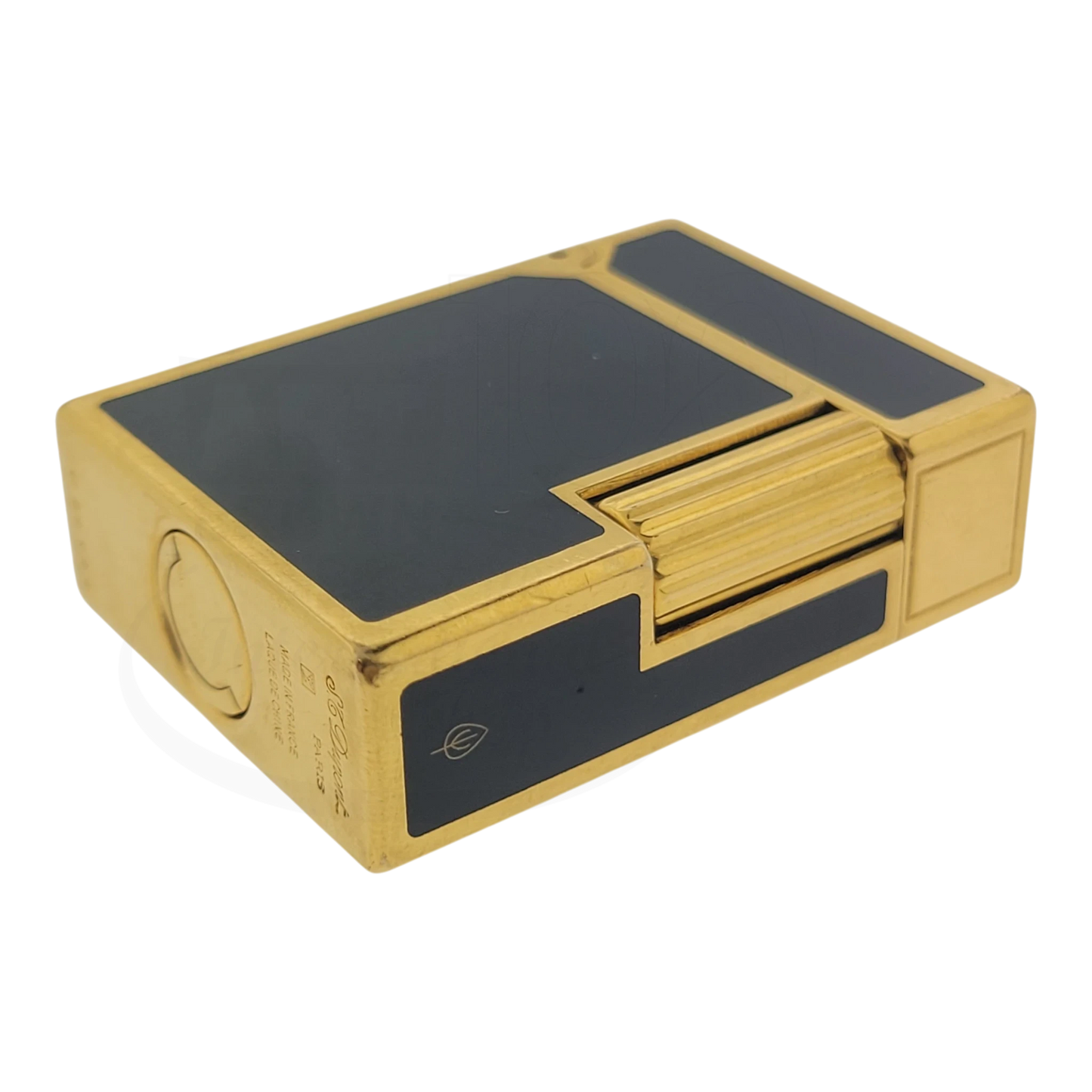 Preowned Vintage S.T. Dupont Ligne 1 BR Black Lacquer & Gold Lighter, 013575