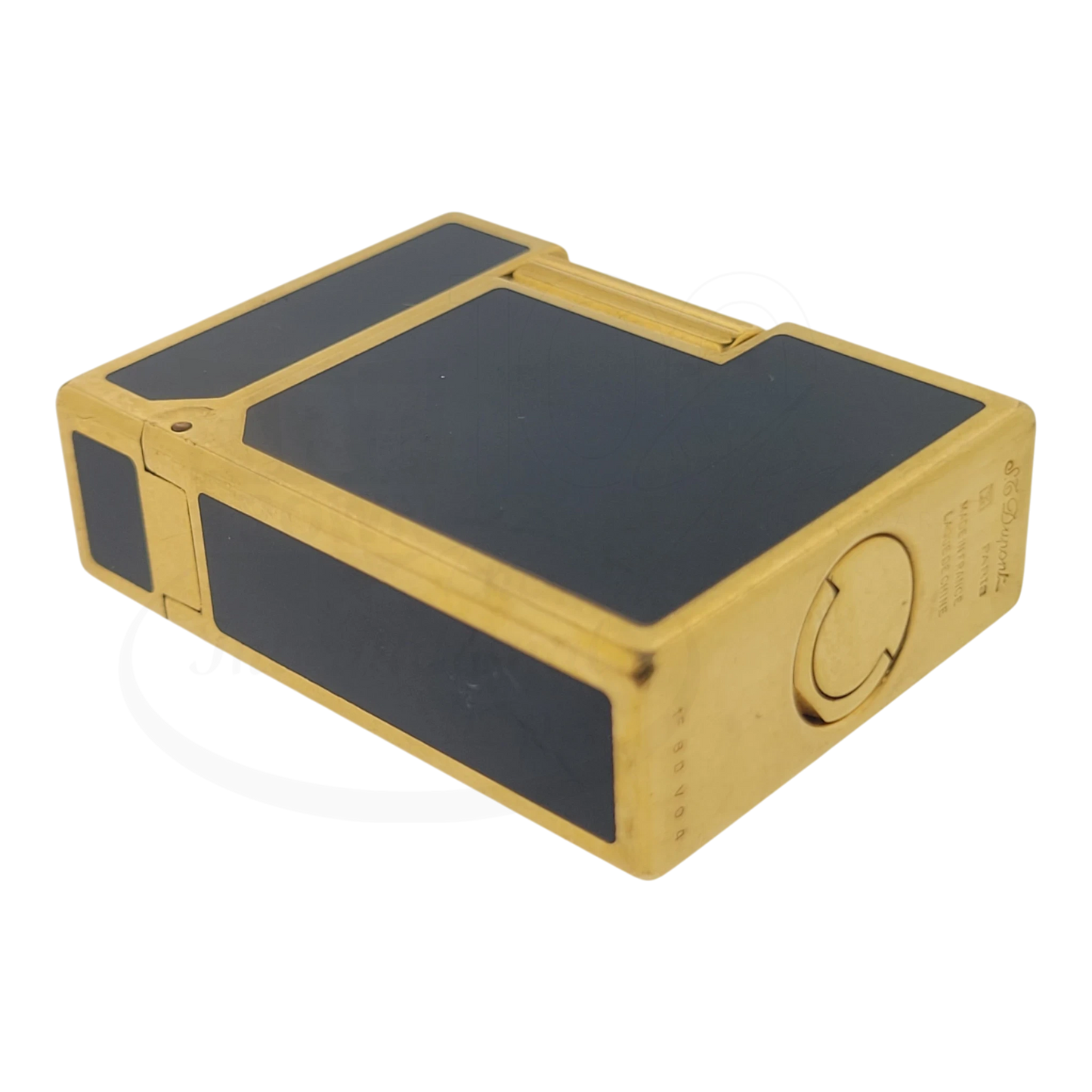 Preowned Vintage S.T. Dupont Ligne 1 BR Black Lacquer & Gold Lighter, 013575