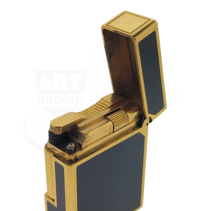 Preowned Vintage S.T. Dupont Ligne 1 BR Black Lacquer & Gold Lighter, 013575