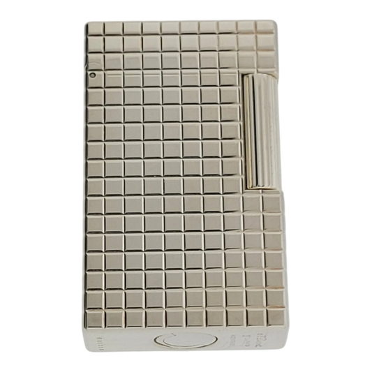 Preowned Vintage S.T. Dupont Ligne 1 Tall BR Silver Grid Lighter, 014143