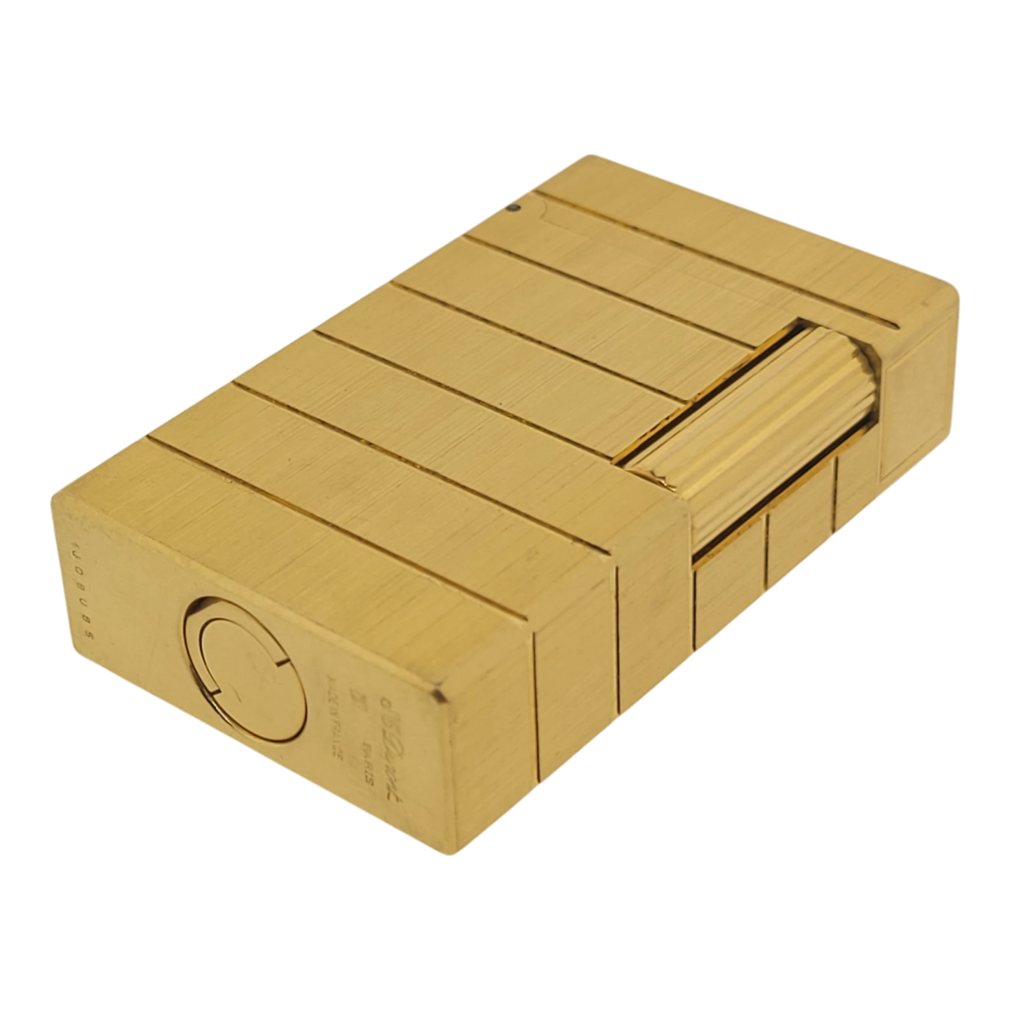 Preowned S.T. Dupont Ligne 1 Brushed Gold Horizontal Lines Lighter, 014244