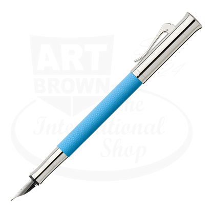 Graf von Faber-Castell Guilloche Blue Gulf Fountain Pen with silver metal accents and engraved resin barrel pattern
