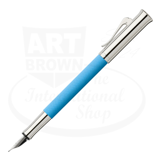 Graf von Faber-Castell Guilloche Blue Gulf Fountain Pen with silver metal accents and engraved resin barrel pattern