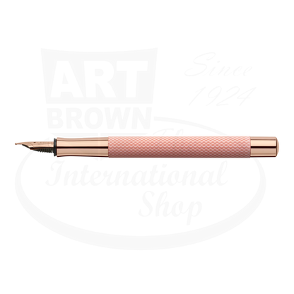 Graf von Faber-Castell Guilloche Rose Gold Fountain Pen with engraved resin barrel and rose gold details, sleek design