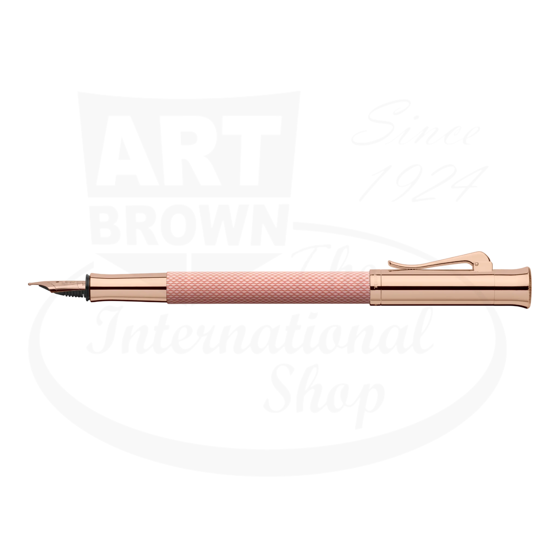 Graf von Faber-Castell Guilloche Rose Gold fountain pen with engraved resin barrel and polished metal accents