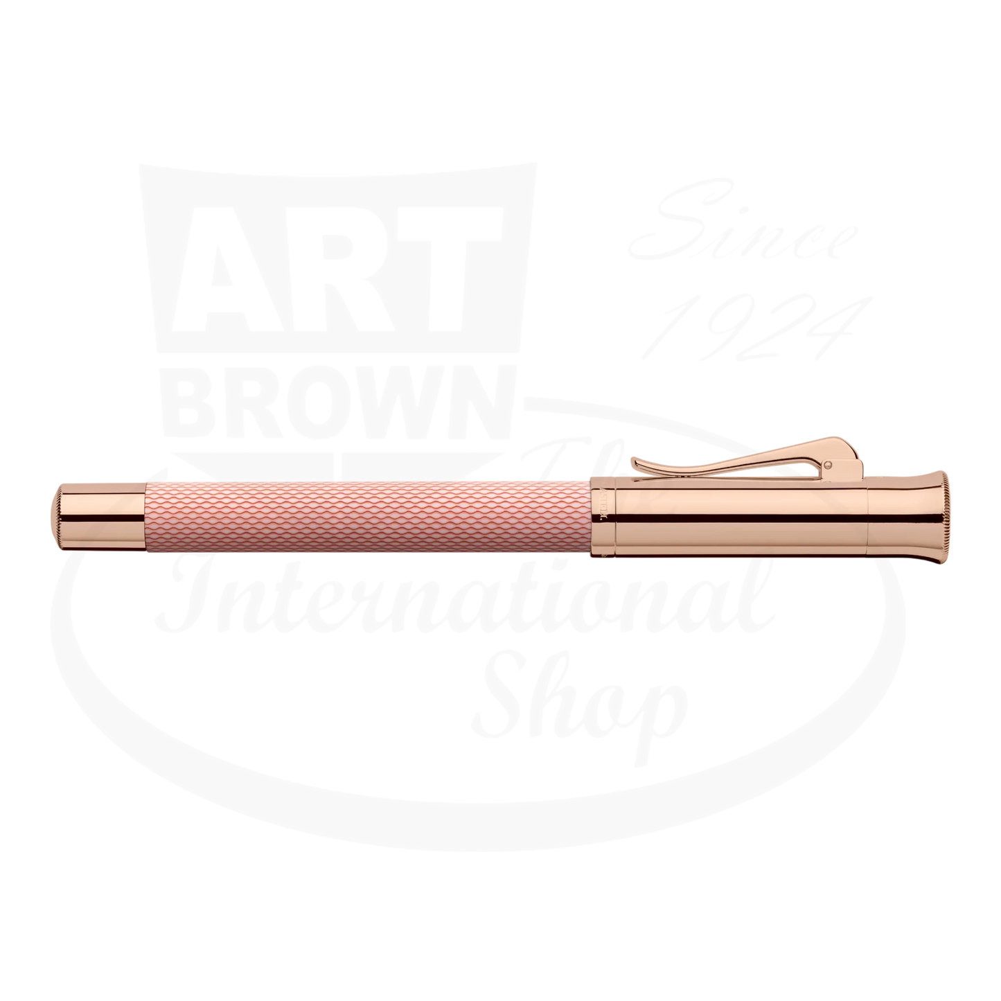 Graf von Faber-Castell Guilloche Rose Gold fountain pen with engraved resin barrel and polished rose gold metal accents