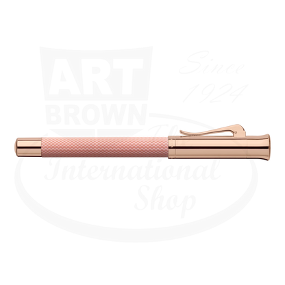 Graf von Faber-Castell Guilloche Rose Gold fountain pen with engraved resin barrel and polished rose gold metal accents