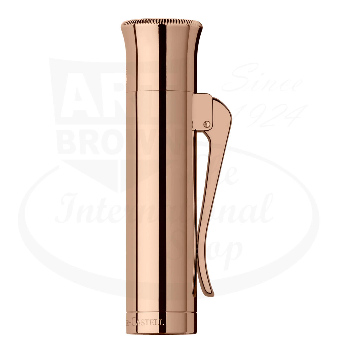 Graf von Faber-Castell Guilloche Rose Gold metal pen cap with clip, polished finish, elegant cylindrical design