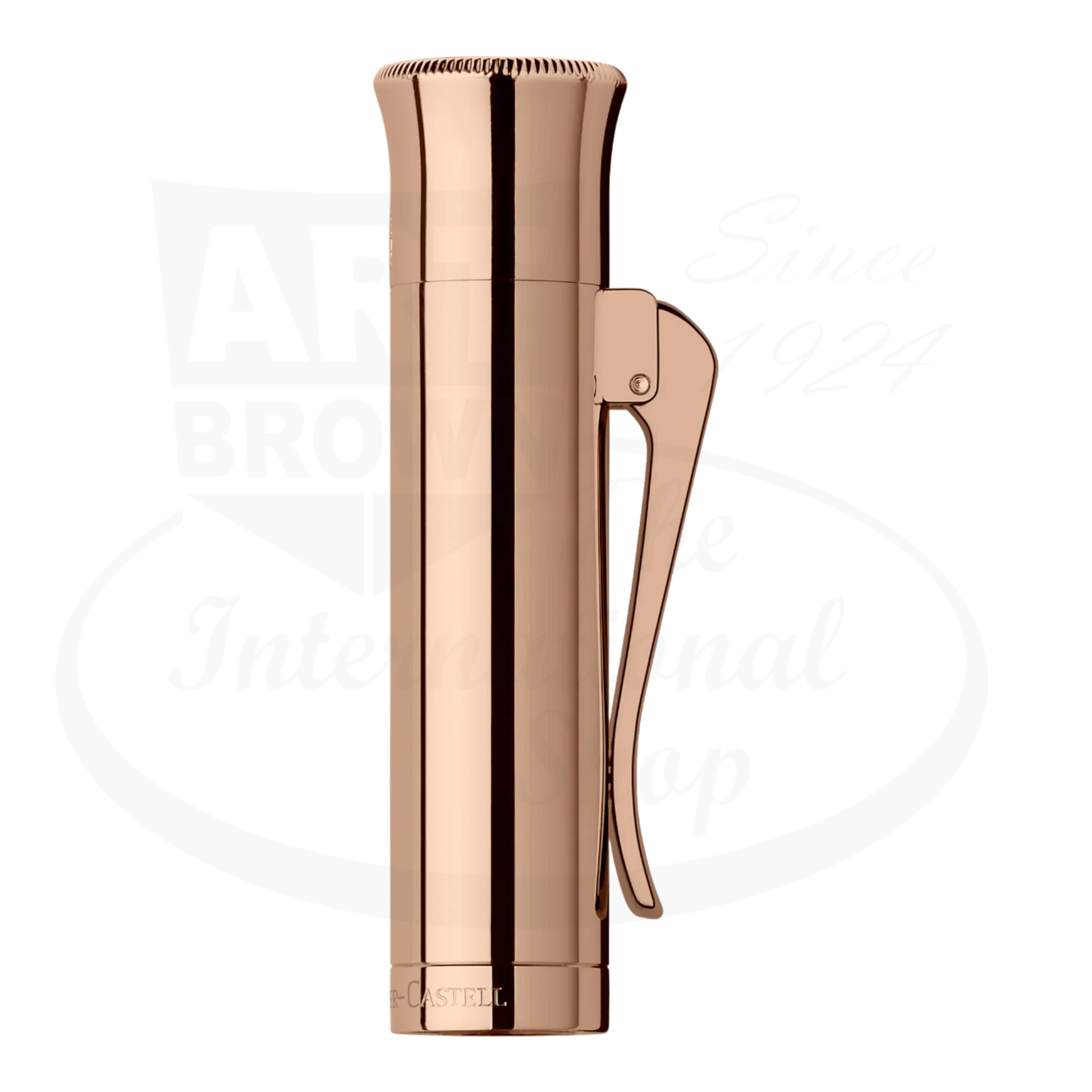 Graf von Faber-Castell Guilloche Rose Gold metal pen cap with clip, polished finish, elegant cylindrical design