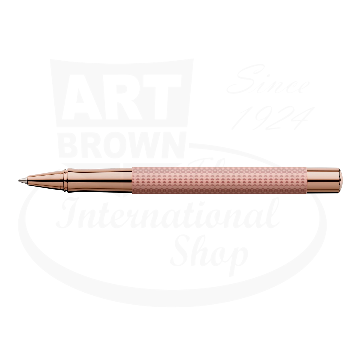 Graf von Faber-Castell Guilloche Rose Gold Rollerball Pen with engraved resin barrel and metallic rose gold accents