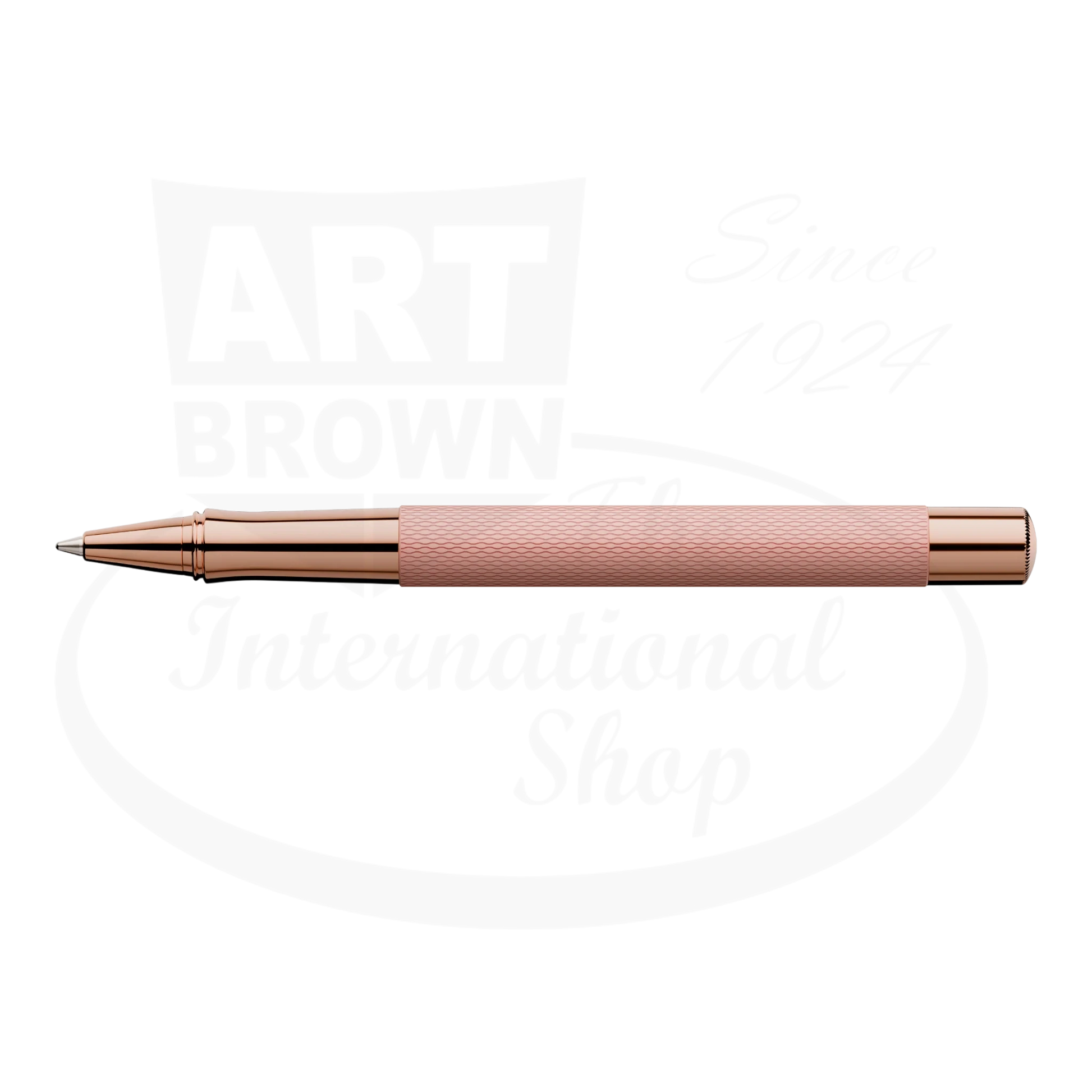 Graf von Faber-Castell Guilloche Rose Gold Rollerball Pen with engraved resin barrel and metallic rose gold accents