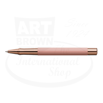 Graf von Faber-Castell Guilloche Rose Gold Rollerball Pen with engraved resin barrel and metallic rose gold accents
