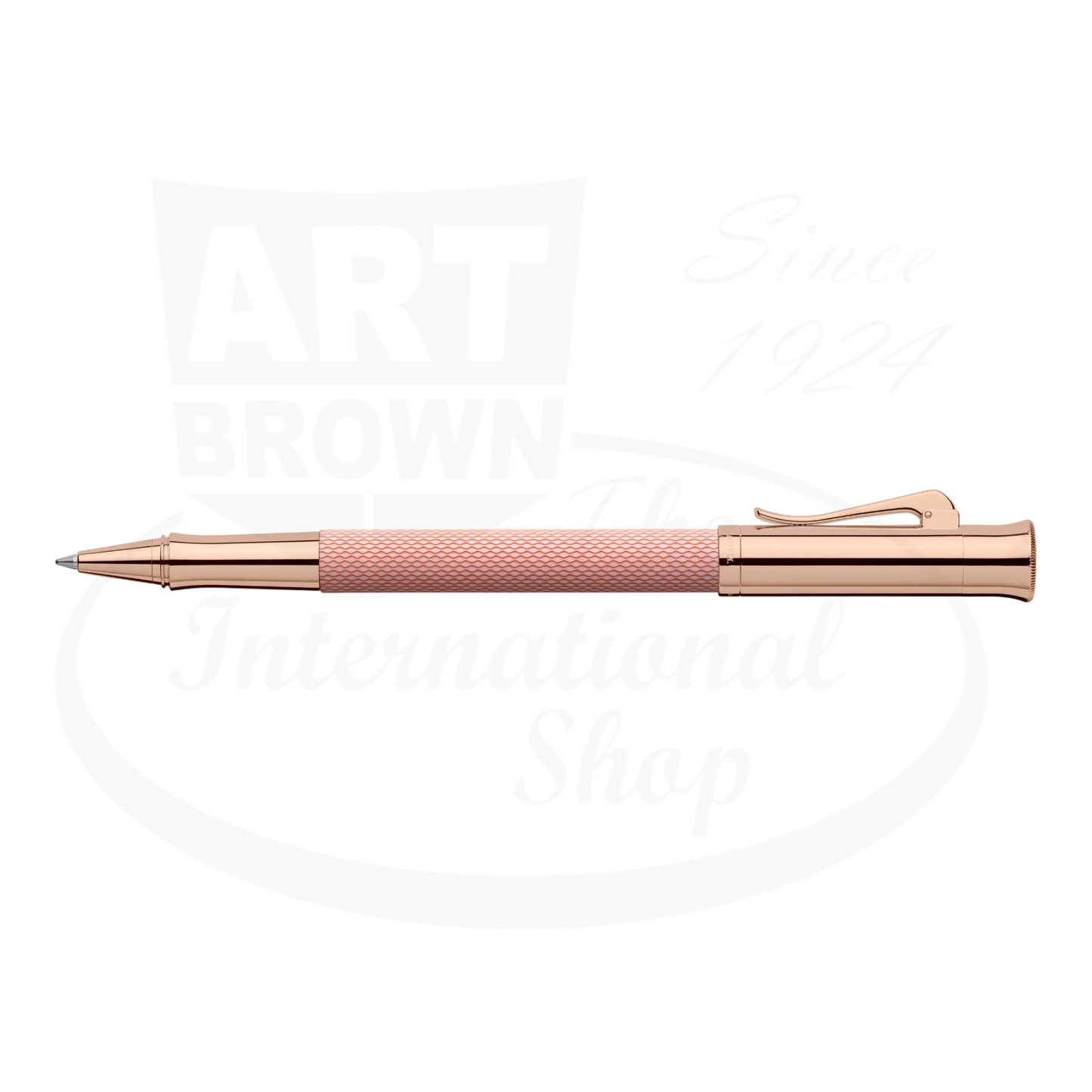 Graf von Faber-Castell Guilloche Rose Gold Rollerball Pen with engraved resin barrel and metallic rose gold finish