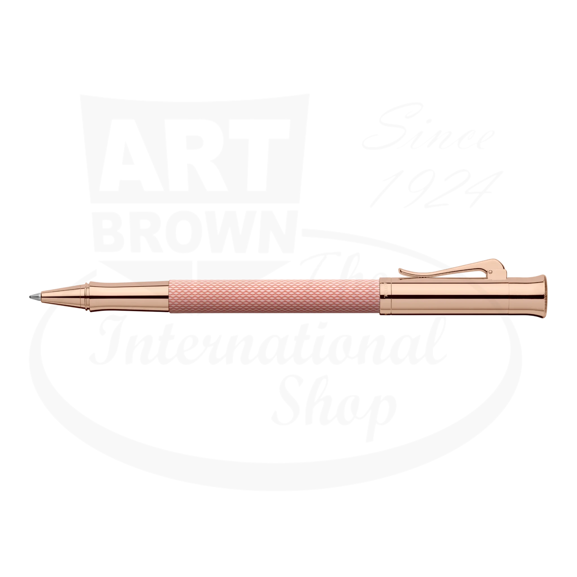 Graf von Faber-Castell Guilloche Rose Gold Rollerball Pen with engraved resin barrel and metallic rose gold finish