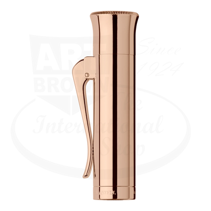 Graf von Faber-Castell Guilloche Rose Gold Rollerball Pen cap in polished rose gold metal with clip and textured edge top