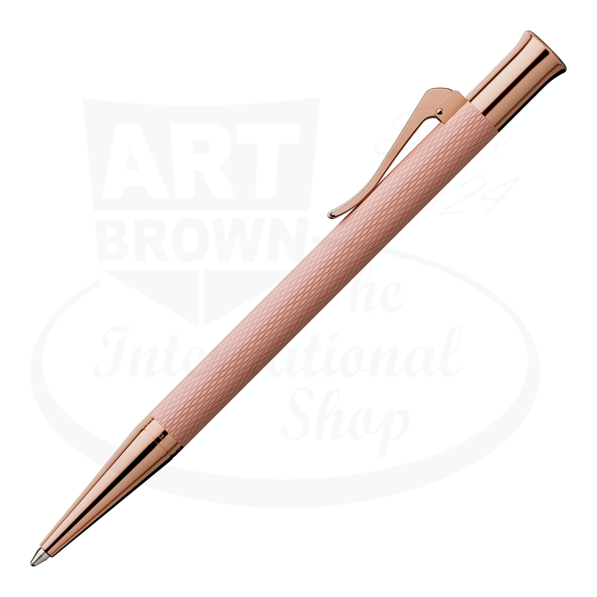 Graf von Faber-Castell Guilloche Rose Gold Ballpoint Pen with resin barrel and rose gold engravings, sleek design