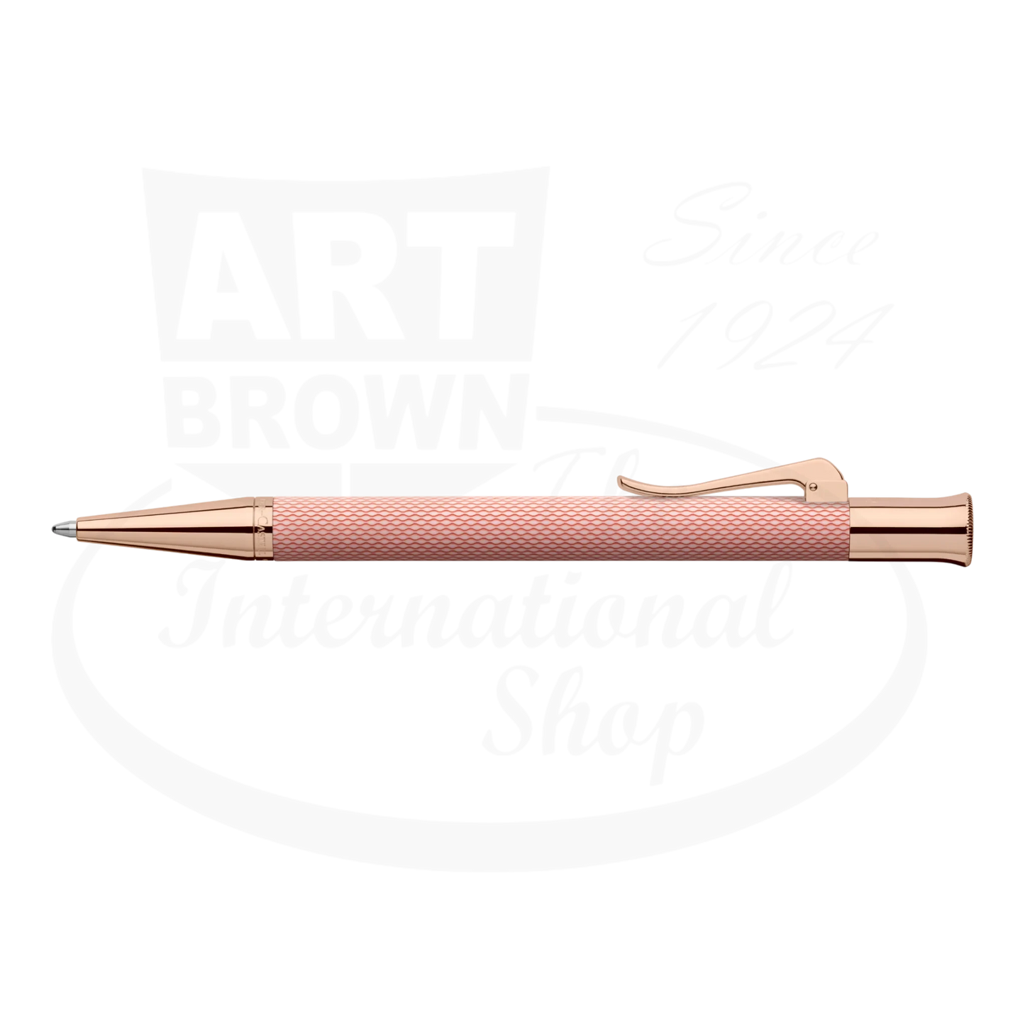 Graf von Faber-Castell Guilloche Rose Gold Ballpoint Pen with engraved resin barrel and polished rose gold accents