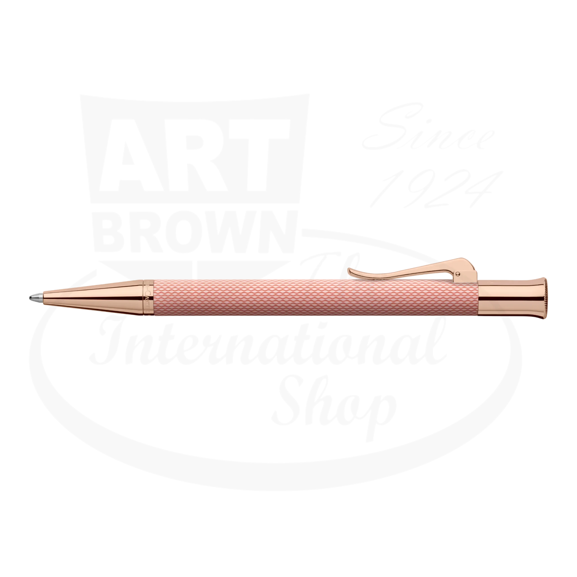 Graf von Faber-Castell Guilloche Rose Gold Ballpoint Pen with engraved resin barrel and polished rose gold accents
