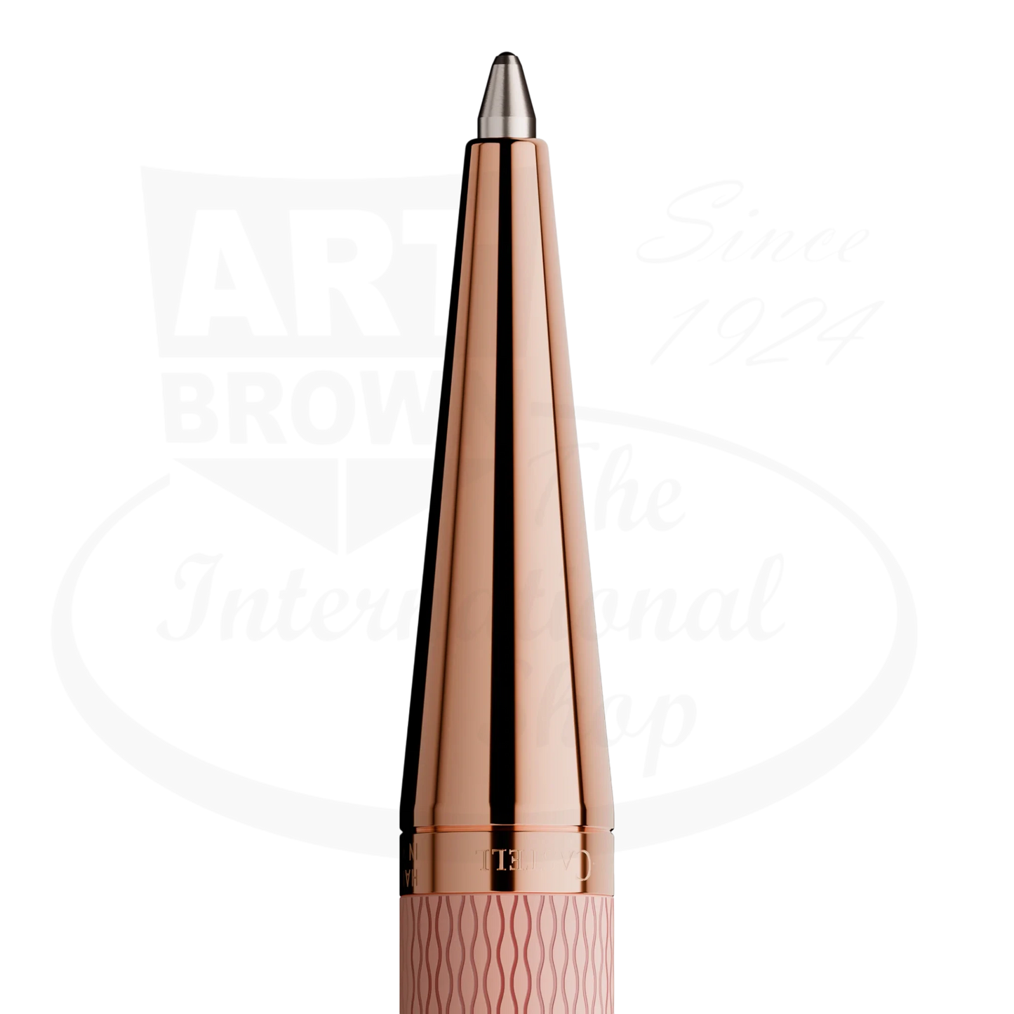 Graf von Faber-Castell Guilloche Rose Gold Ballpoint Pen with resin barrel and guilloché pattern detailing