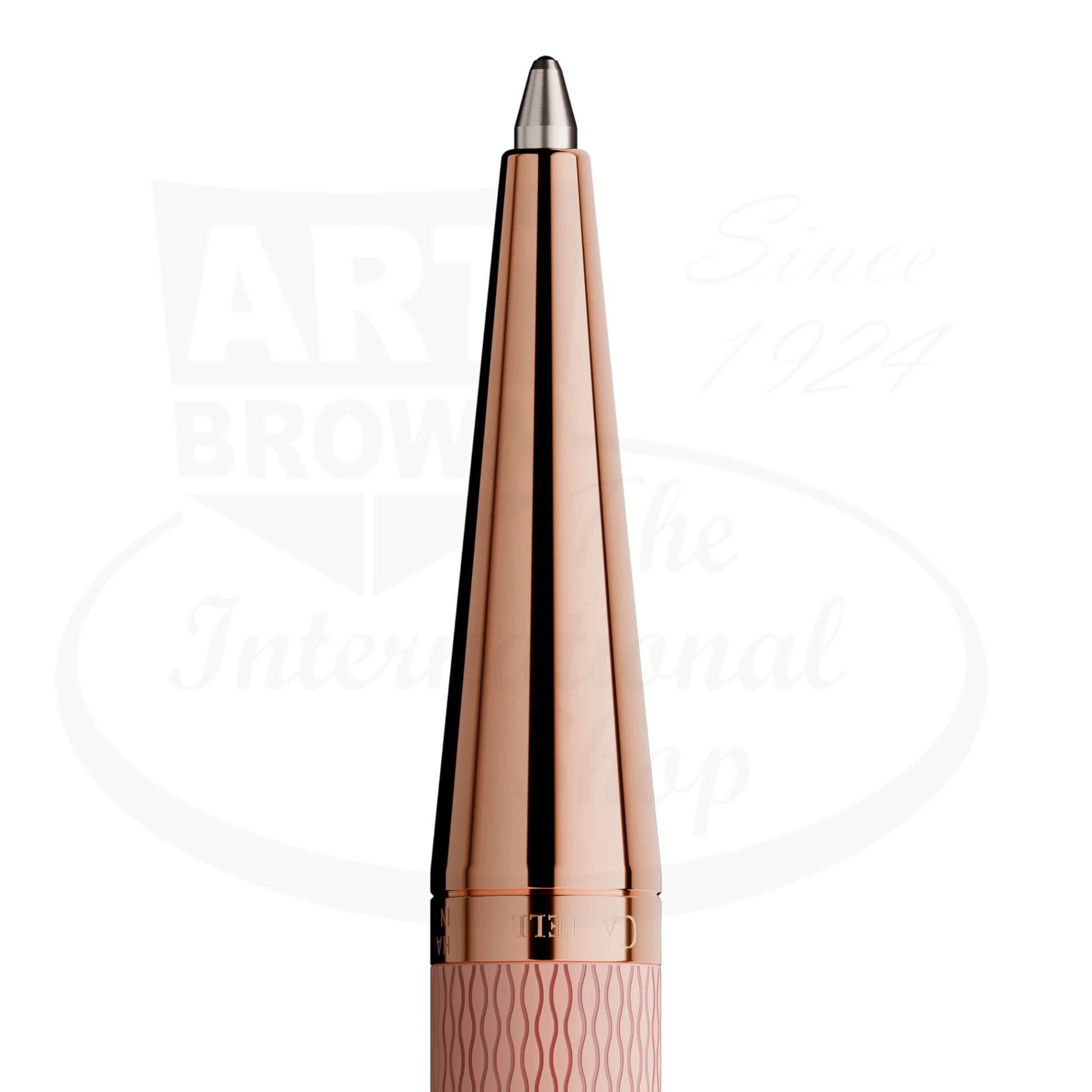 Graf von Faber-Castell Guilloche Rose Gold Ballpoint Pen with resin barrel and guilloché pattern detailing