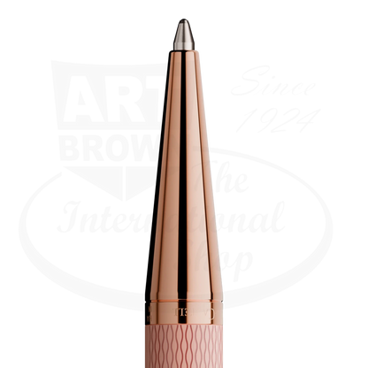 Graf von Faber-Castell Guilloche Rose Gold Ballpoint Pen with resin barrel and guilloché pattern detailing