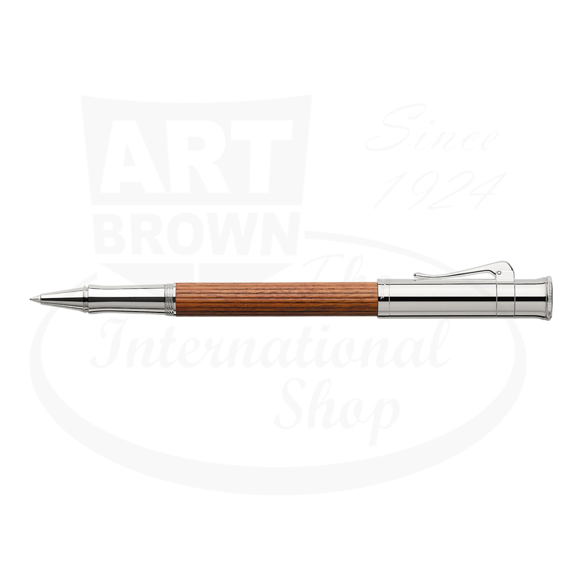 Graf von Faber-Castell Classic Pernambuco Rollerball Pen with polished silver metal and rich brown wood barrel