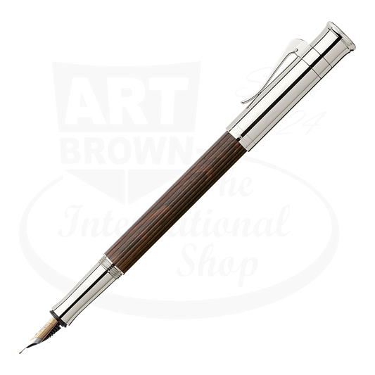 Graf von Faber-Castell Classic Grenadilla Fountain Pen with silver accents and dark dense wood barrel, elegant slim design