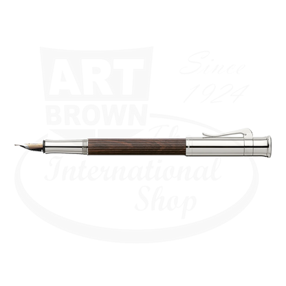 Graf von Faber-Castell Classic Grenadilla Fountain Pen with silver accents and dark brown dense wood barrel, sleek etching