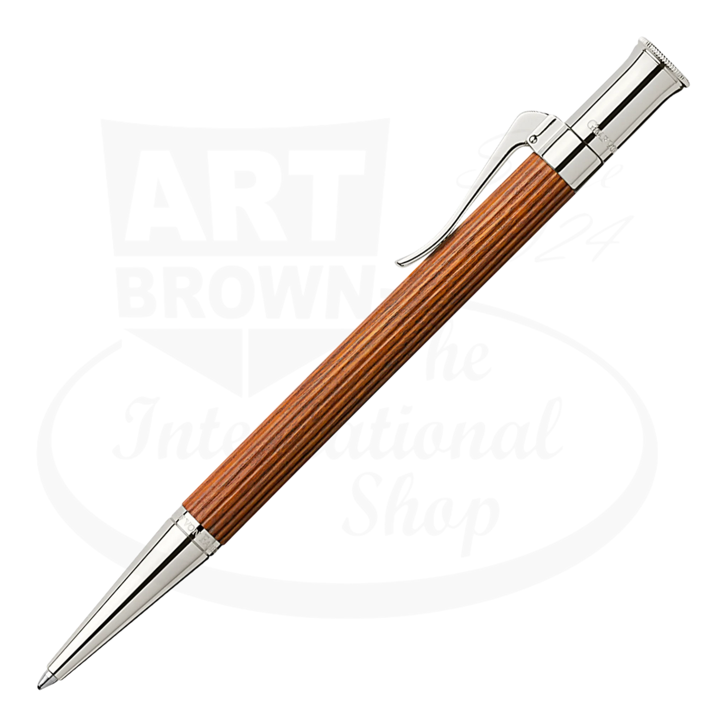 Graf von Faber-Castell Classic Pernambuco ballpoint pen with ribbed wood barrel and silver metal clip and tip