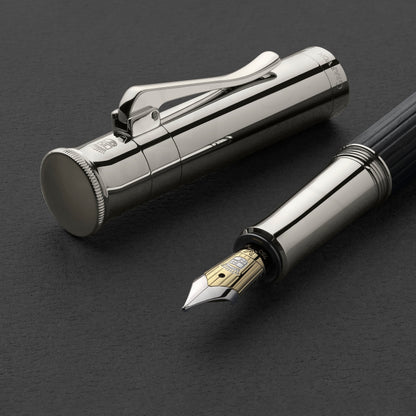 Graf von Faber-Castell Classic Ebony Fountain Pen polished metal cap and gold silver nib with black fine-grain ebony barrel