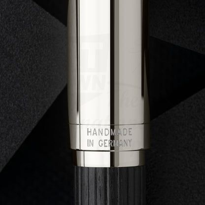 Graf von Faber-Castell Classic Ebony Fountain Pen silver-plated cap with engraved handmade in Germany text on ebony wood barrel