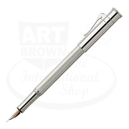 Graf von Faber-Castell Classic Platinum Plated Fountain Pen sleek fluted platinum barrel with silver nib and clip