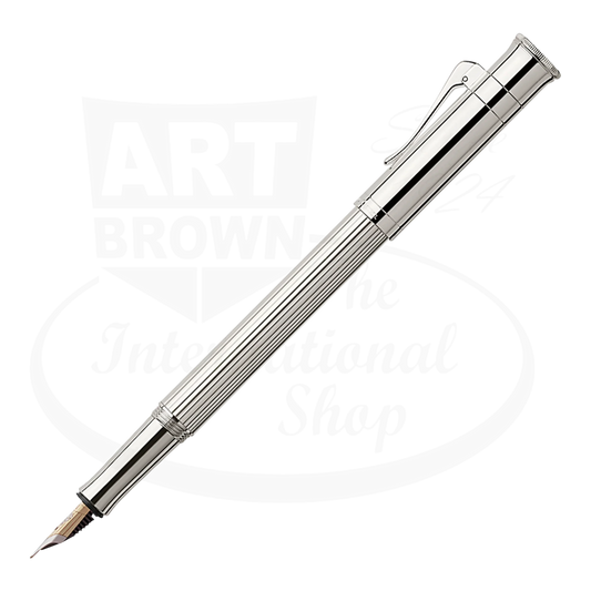Graf von Faber-Castell Classic Platinum Plated Fountain Pen sleek fluted platinum barrel with silver nib and clip