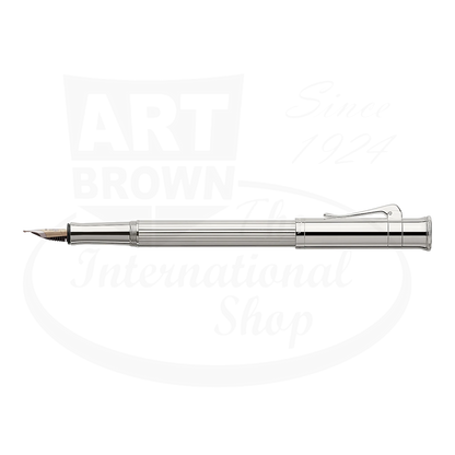 Graf von Faber-Castell Classic Platinum Plated Fountain Pen with fluted metal barrel and silver finish, closed cap visible