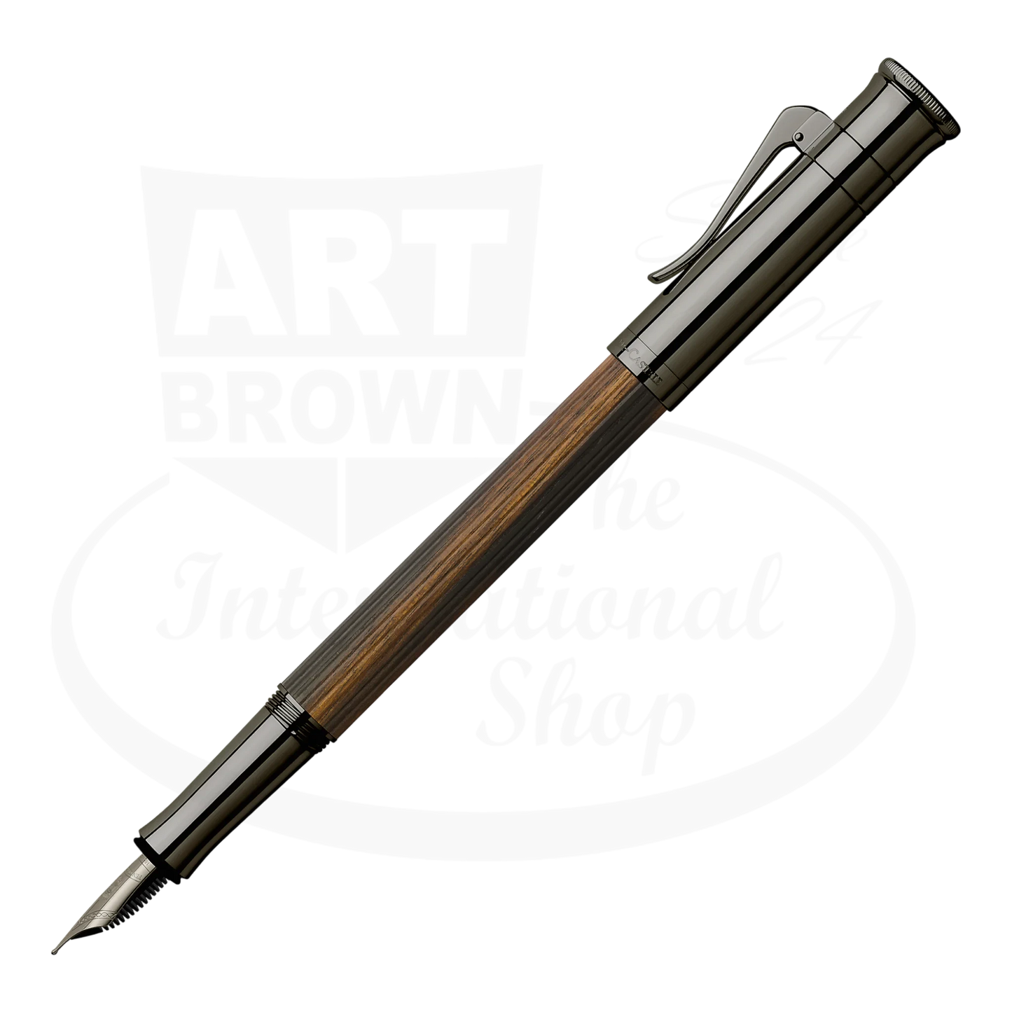 Graf von Faber-Castell Classic Macassar fountain pen with finely grained Macassar wood barrel and dark metal trim