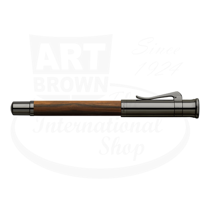 Graf von Faber-Castell Classic Macassar Fountain Pen wooden barrel with black metallic accents and clip side view