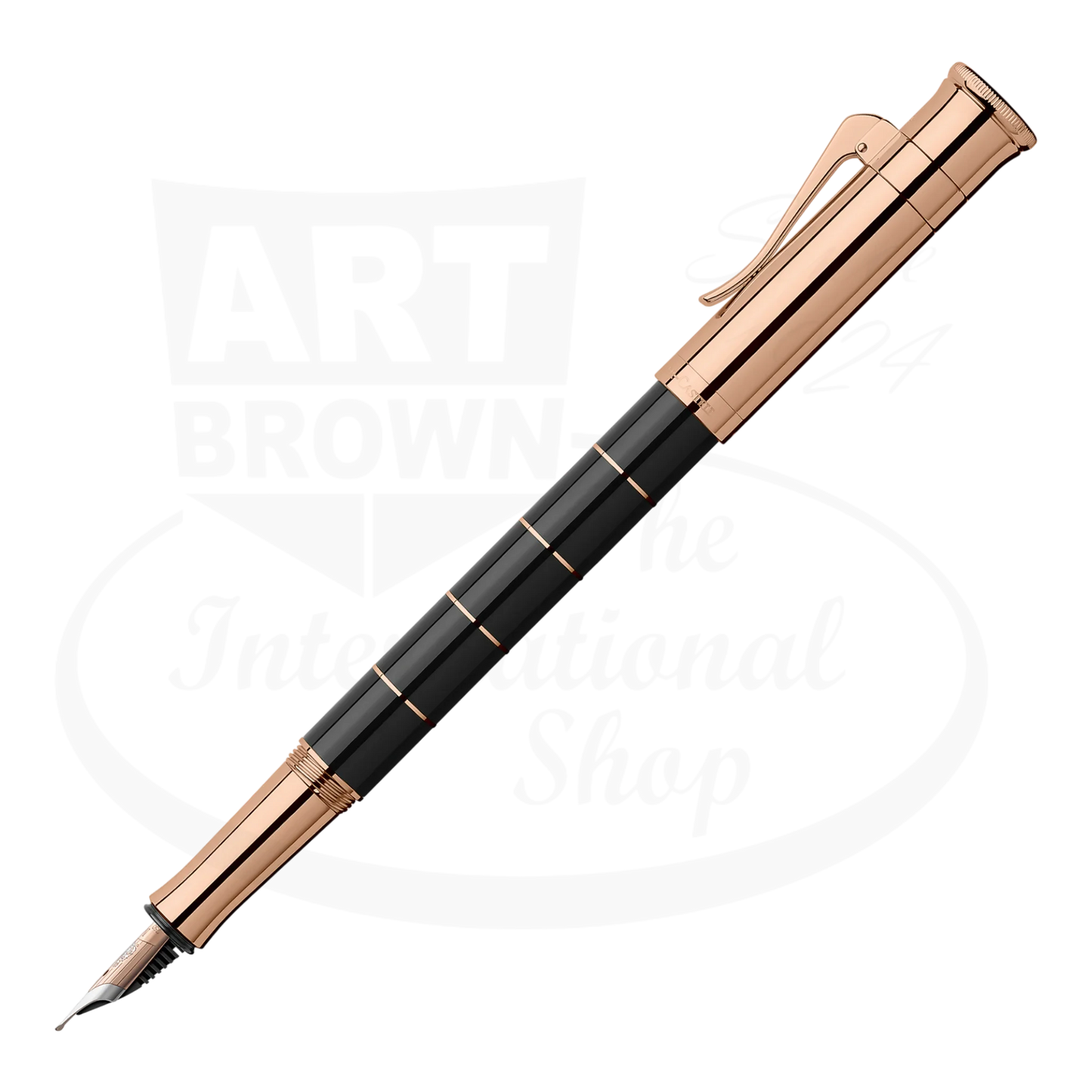 Graf von Faber-Castell Anello black resin and rose gold segmented fountain pen with clip and nib