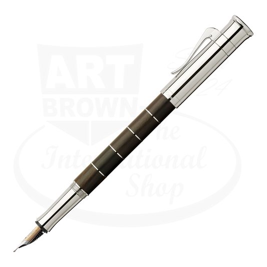 Graf von Faber-Castell Classic Anello Grenadilla fountain pen with dark wood barrel and platinum-plated rings, silver cap and clip