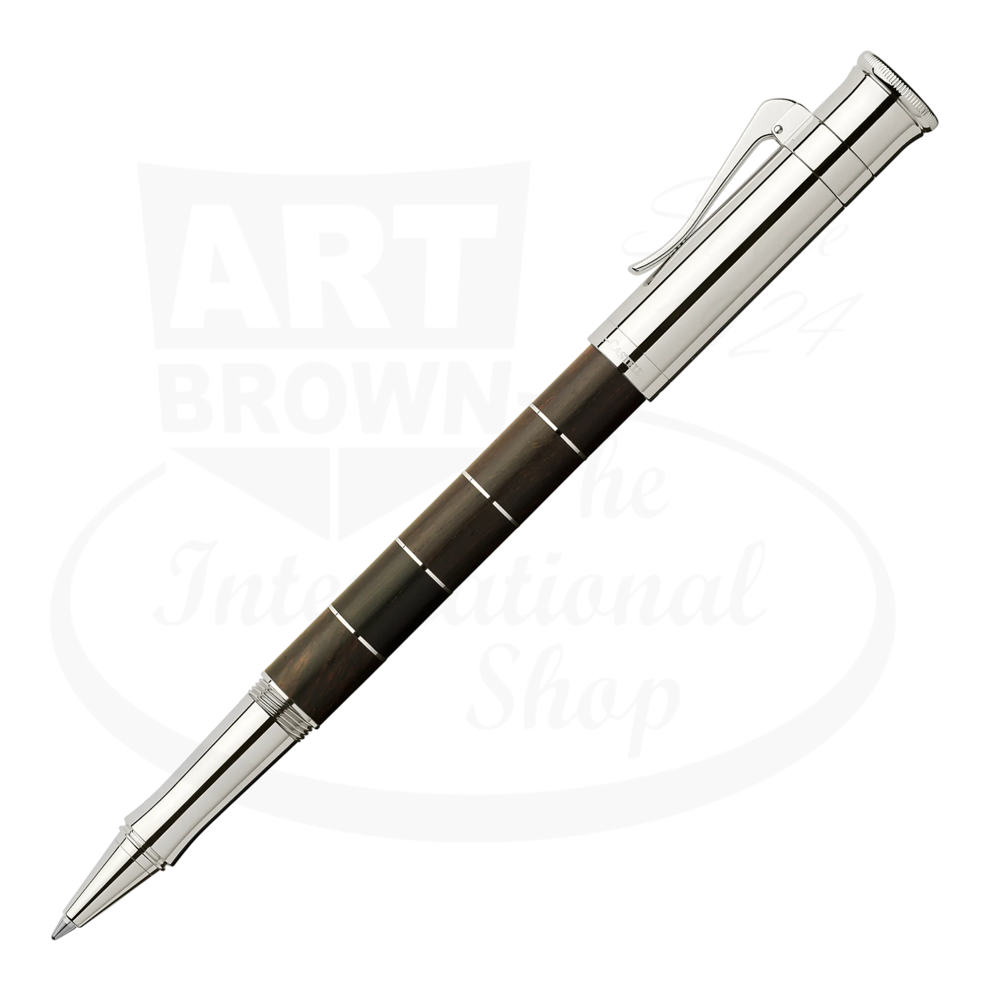 Graf von Faber-Castell Classic Anello Grenadilla rollerball pen with segmented wood barrel and platinum-plated accents