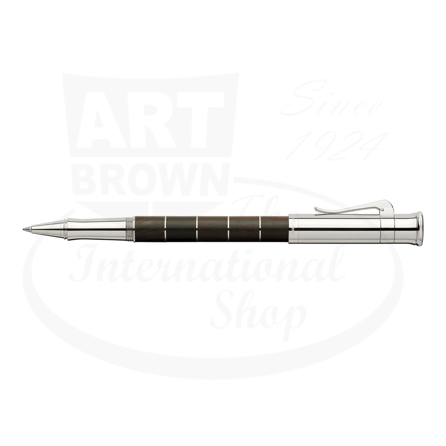 Graf von Faber-Castell Classic Anello Grenadilla Rollerball Pen with segmented dark wood barrel and platinum-plated rings